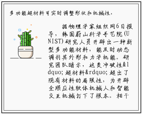 多功能超材料可实时调整形状和机械性，有助软体机器人更适应环境_bat365官方网站登录