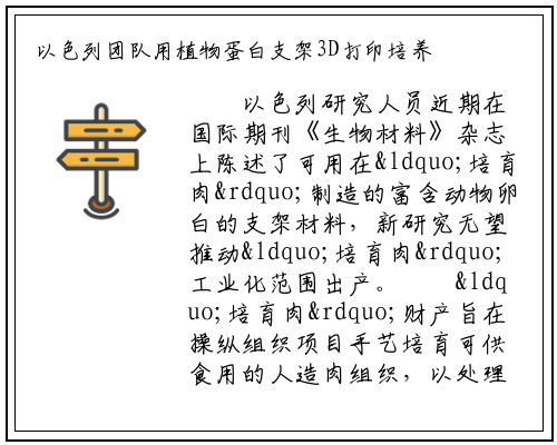 以色列团队用植物蛋白支架3D打印培养肉_bat365官方网站登录